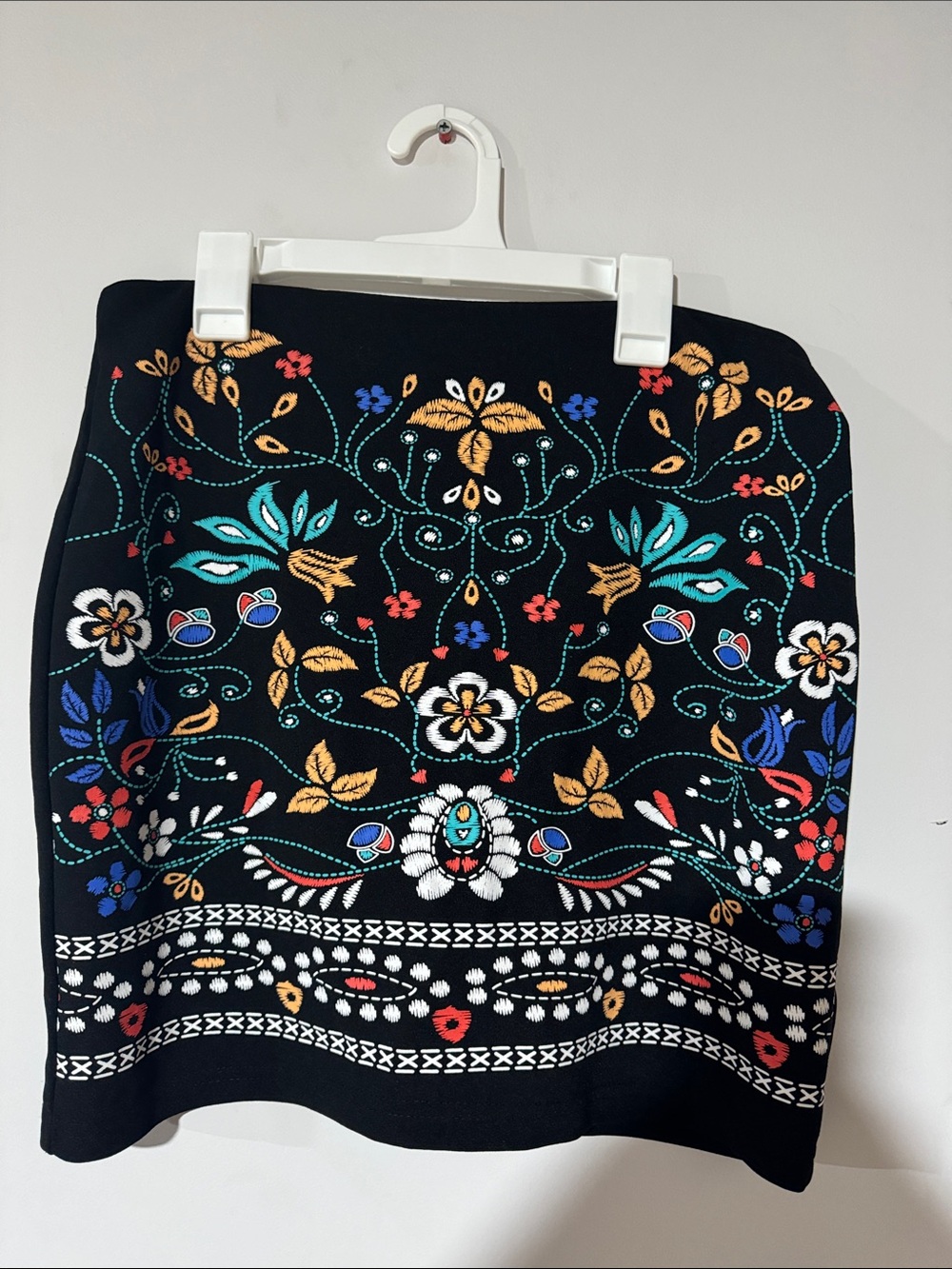 SHEIN Black Maxi Skirt with Multicolor Floral Embroidery